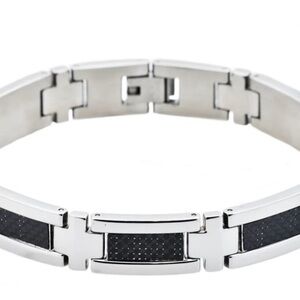 Men”s Stainless Steal Bracelet with Black Carbon Fiber